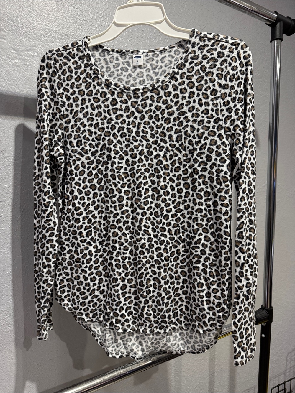 Old Navy Leopard Print Long Sleeve Top - White, Brown, Black